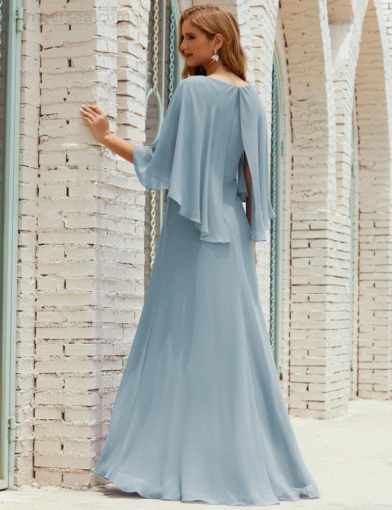 Vestido de dama de honor Sunnderly para mujer, de gasa, manga larga y cuello en V, vestido formal para boda o fiesta SY28018