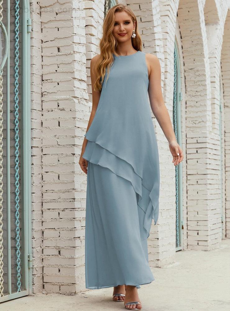 Chiffon Langes Plus Size Kleider für die Brautmutter Formales Brautjungfern-Abschlussballkleid SY28019