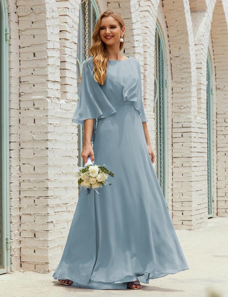 Vestido de dama de honor Sunnderly para mujer, de gasa, manga larga y cuello en V, vestido formal para boda o fiesta SY28018