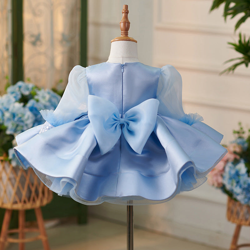 Vestido de organza azul hasta la rodilla para niña
