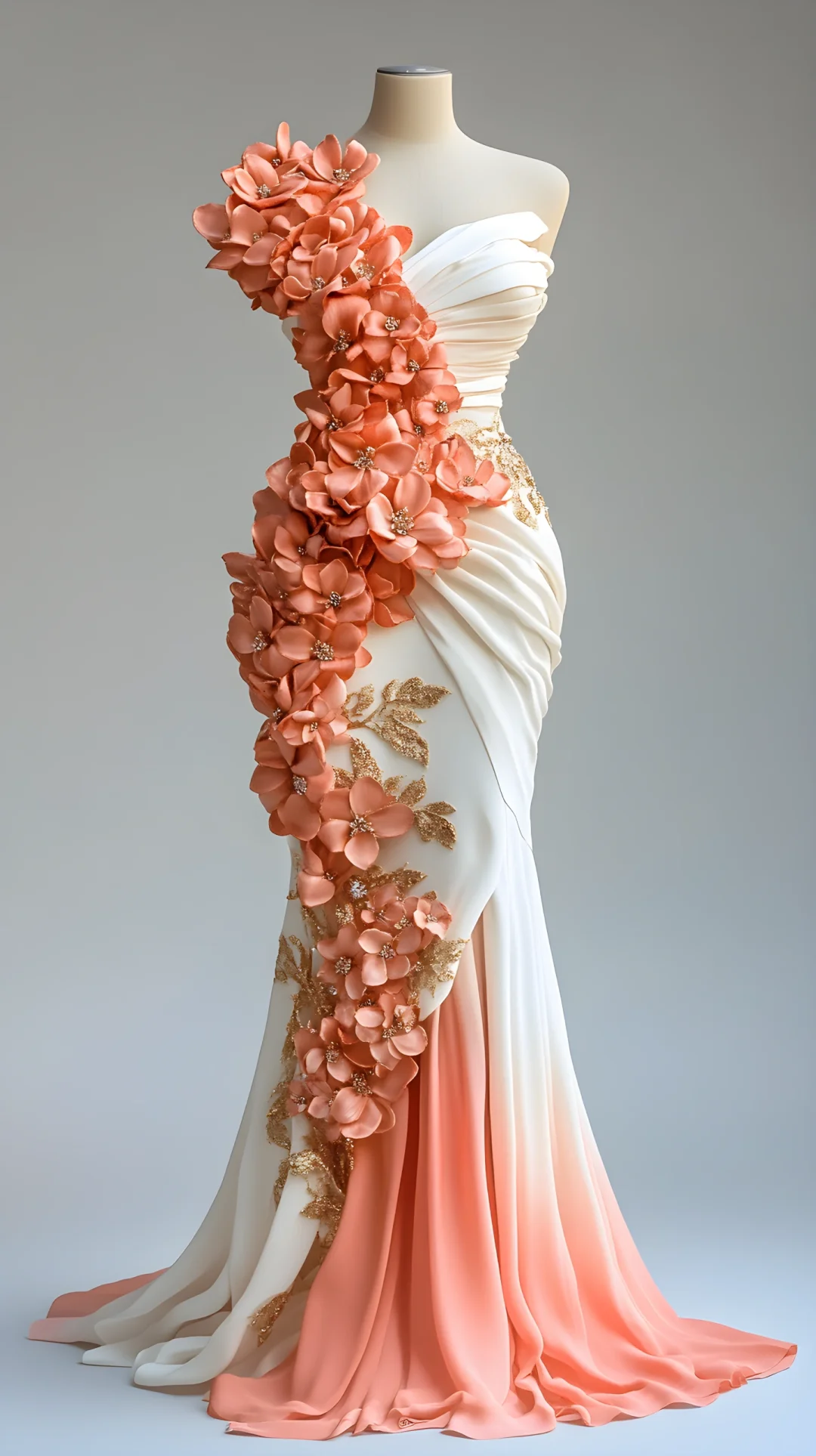 Vestido de fiesta de gasa con apliques de peonías y corte sirena, vestido de noche largo Y8565