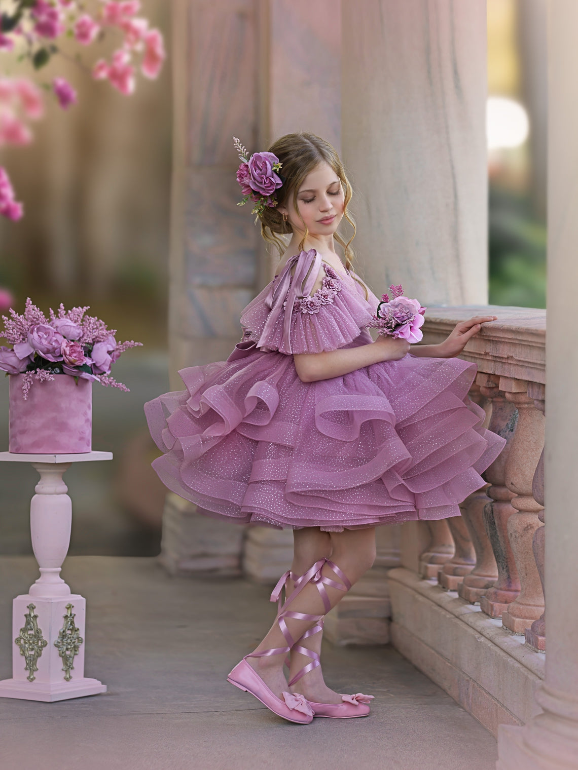 Ball-Gown/Princess Tulle Knee-length Birthday Flower Girl Dress