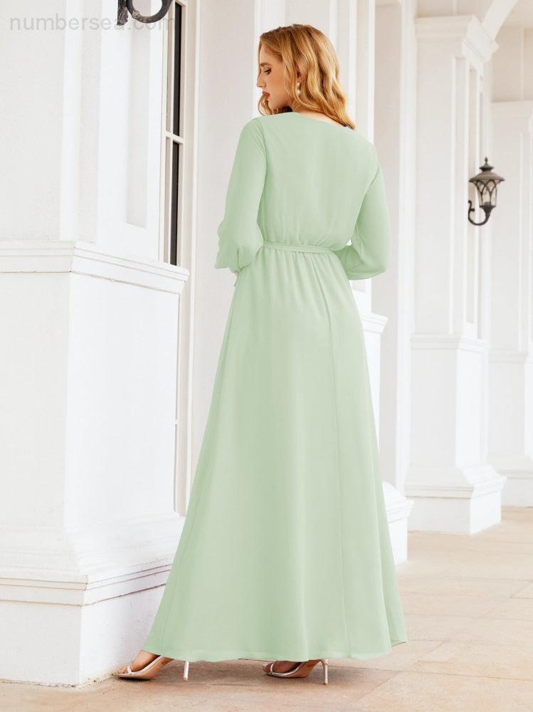 Sunnderly Damen Chiffon Brautjungfernkleid A-Linie Lange Ärmel Formales Abendkleid Ballkleid für Hochzeitsgäste SY28032