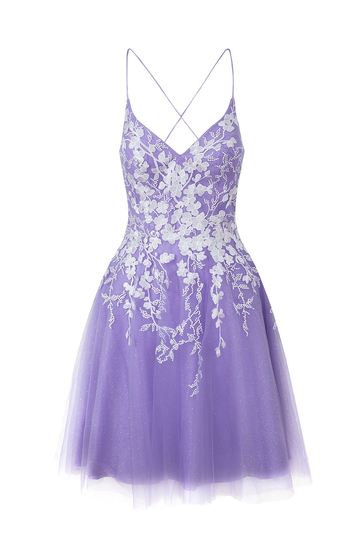 Bella | Vestido corto de fiesta Aline de tul brillante con apliques