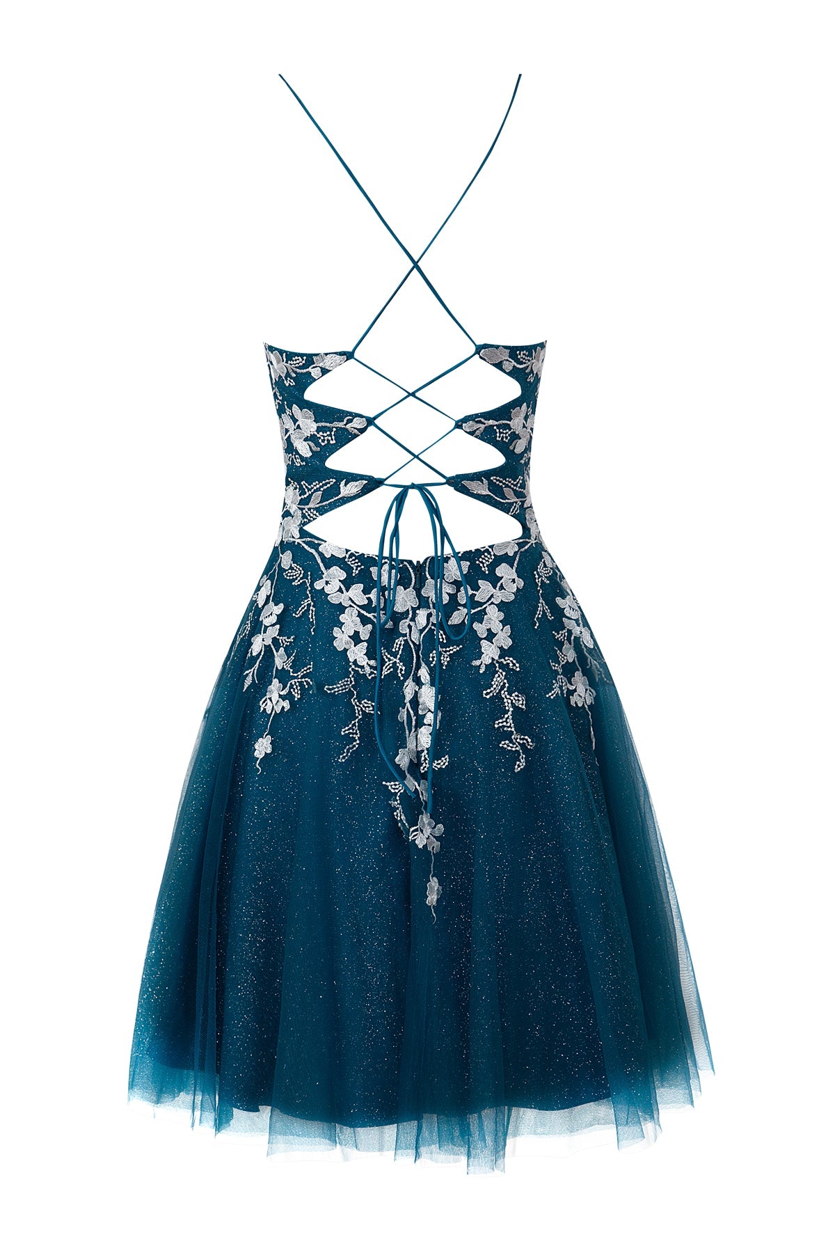 Bella | Vestido corto de fiesta Aline de tul brillante con apliques