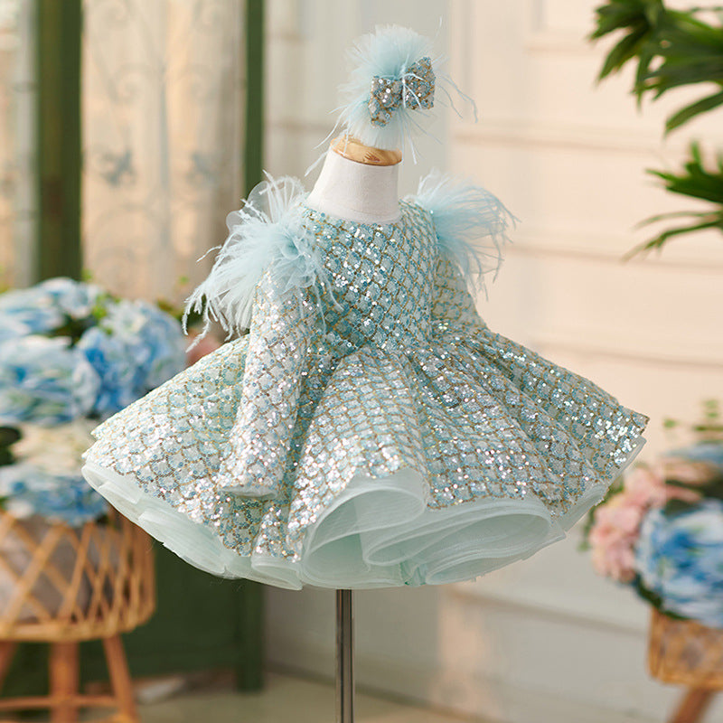 Sequins Tulle Knee-length Baby Girl Dress