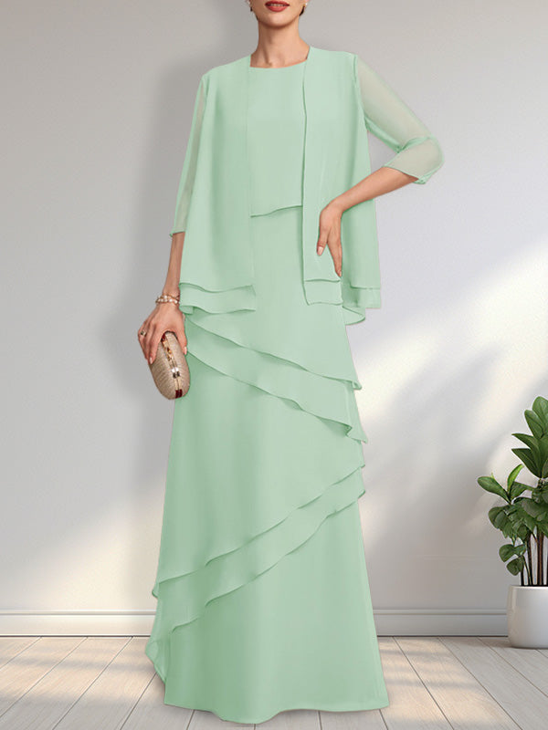 Etui-Linie U-Ausschnitt Bodenlang Chiffon Brautmutterkleid