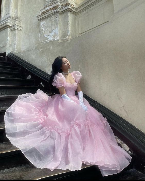 Pink Tulle Puff Sleeve Quinceanera Dress,Ball Gown,Sweet 16 Dress Y1968