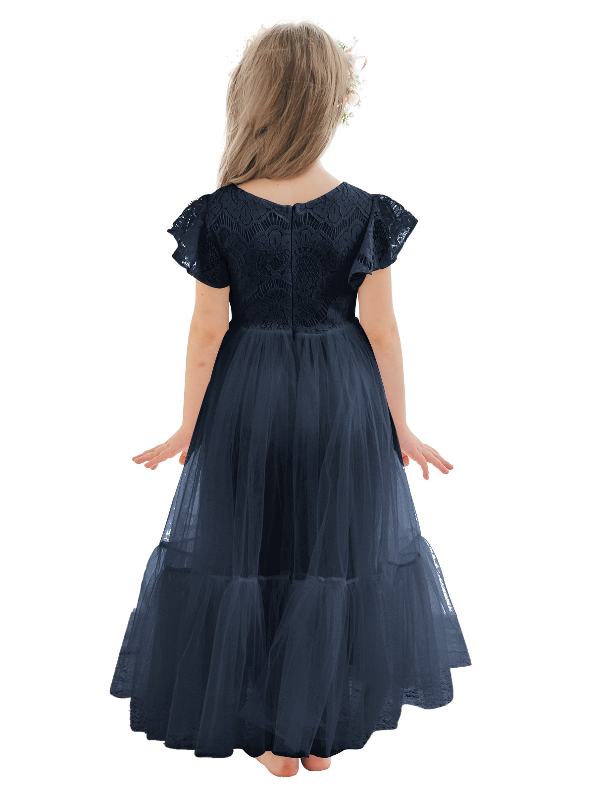 Vestido blanco de tul con encaje hasta los tobillos (2003227579)