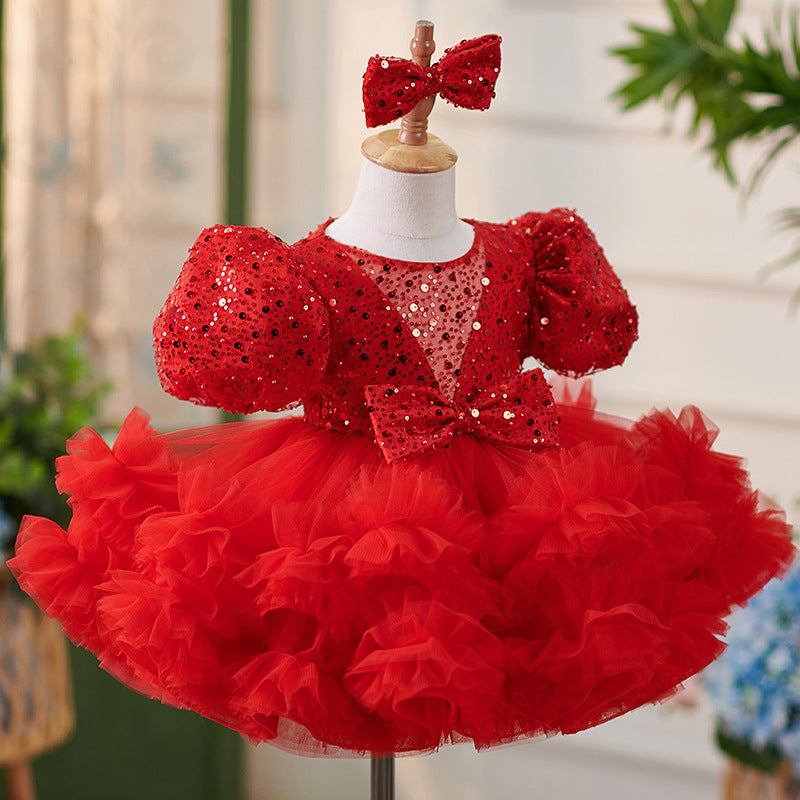 Sequins Tulle Knee-length Toddler Baby Birthday Party Dress