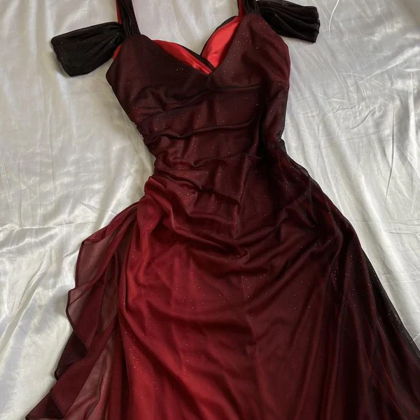 Glänzendes Ombre-Rot Chiffon Langes Ballkleid Abendkleid Y7489