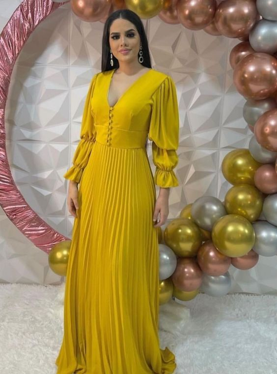 Womens A-line Pleated Prom Dress Yellow Evening Dress Y6305