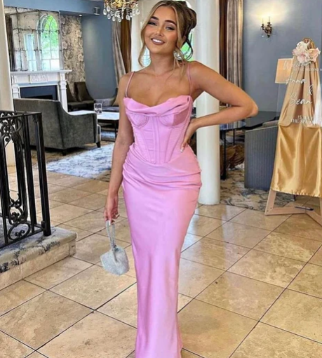Vestido de noche sencillo de satén color lavanda con tirantes finos, vestido de fiesta de graduación Y8094