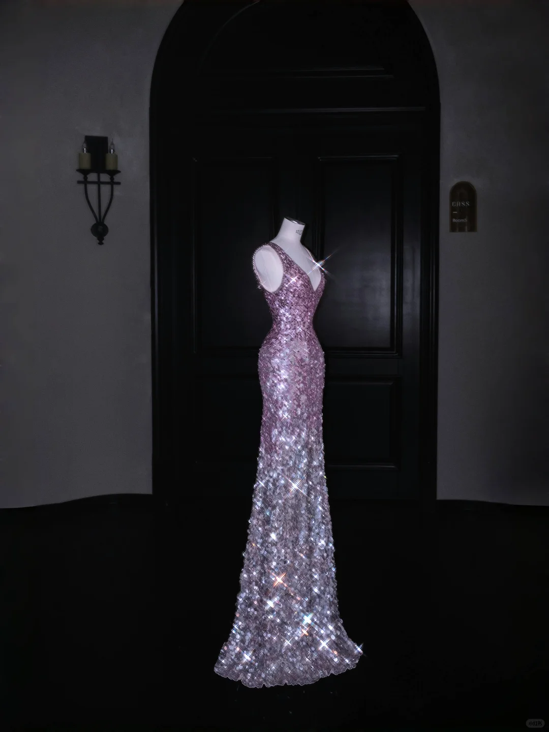 Hermoso vestido de noche largo con lentejuelas y escote en V en color rosa Y8688