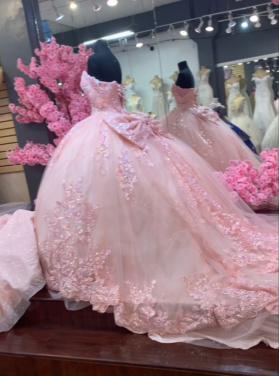 Glamorous Pink Tulle Lace Ball Gown,Pink Sweet 16 Dress Y7246