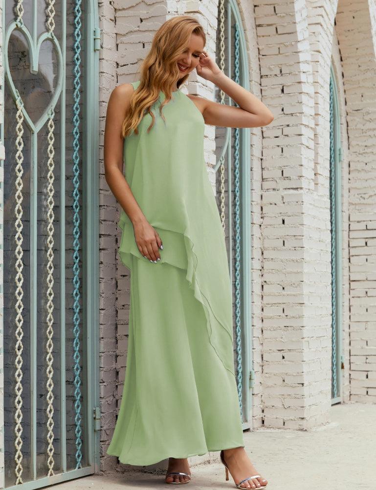 Chiffon Langes Plus Size Kleider für die Brautmutter Formales Brautjungfern-Abschlussballkleid SY28019