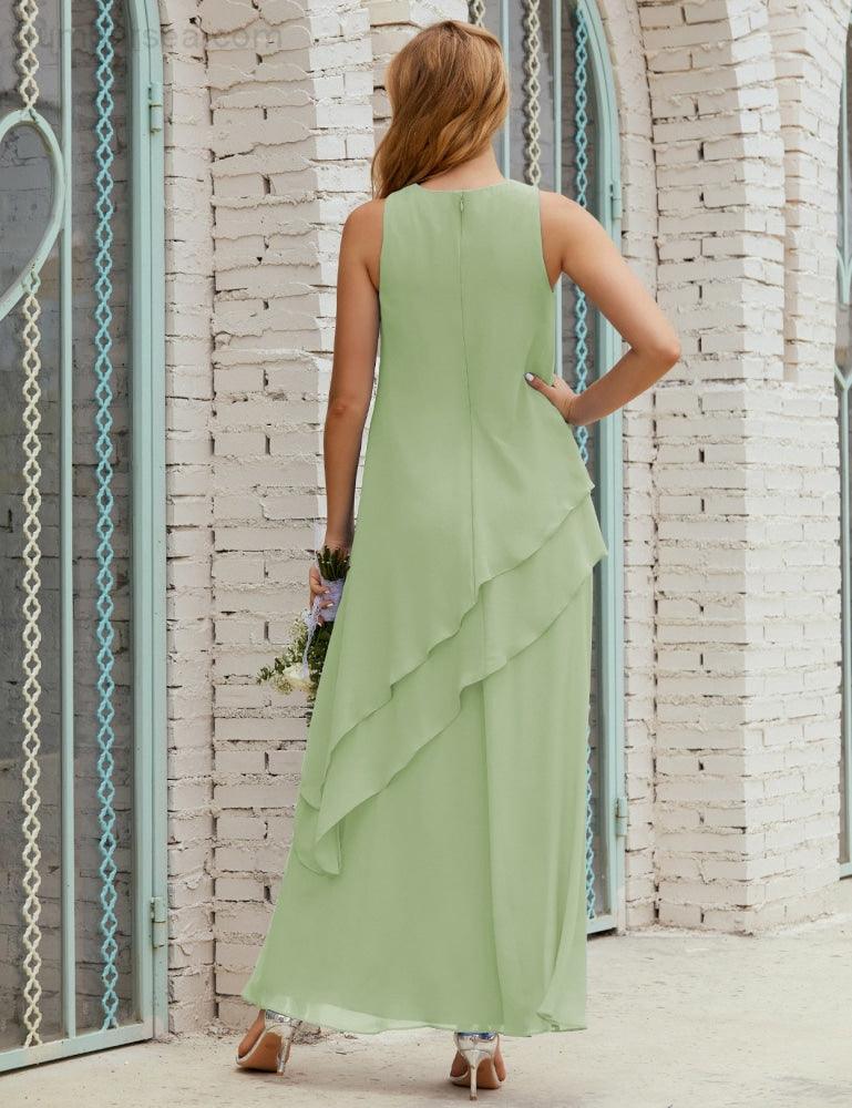 Chiffon Langes Plus Size Kleider für die Brautmutter Formales Brautjungfern-Abschlussballkleid SY28019
