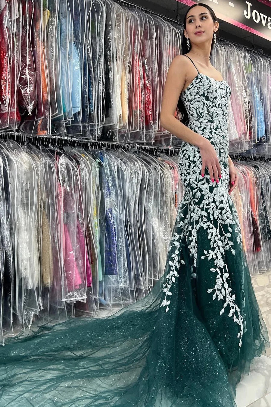 Lorelei | Meerjungfrau-Ballkleid mit Spaghettiträgern und Spitze und Tüll