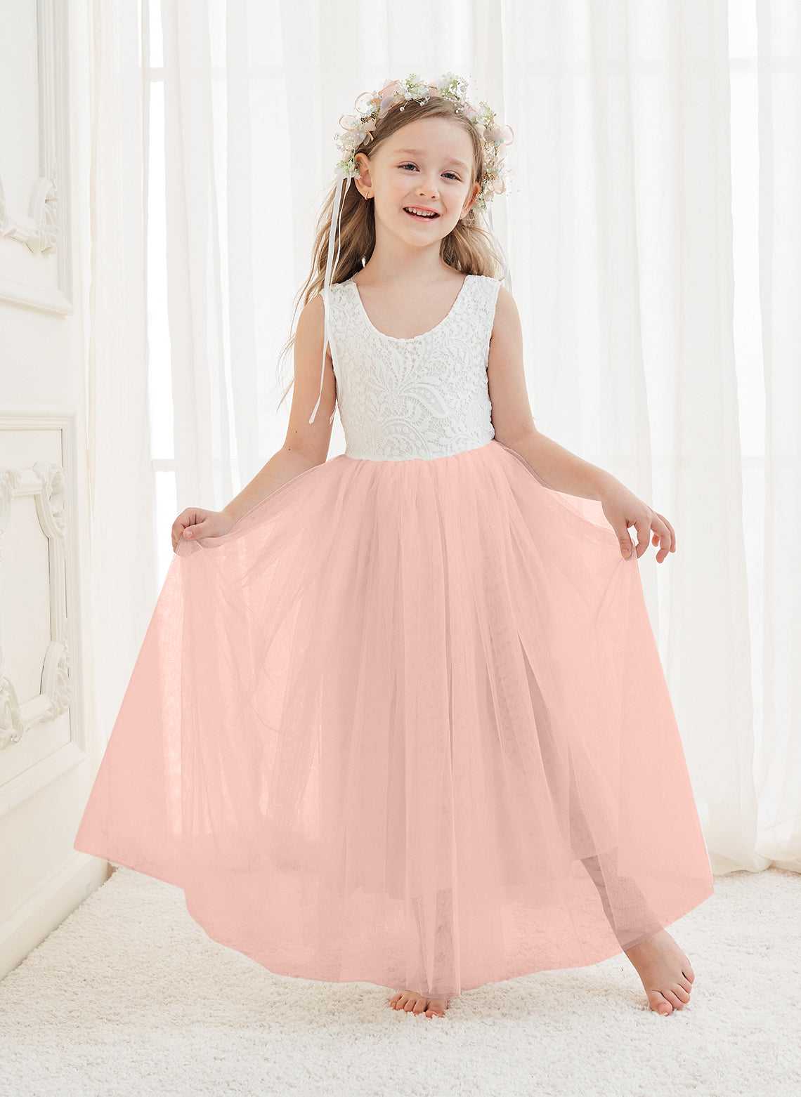 Vestido de niña de las flores con encaje de tul encantado