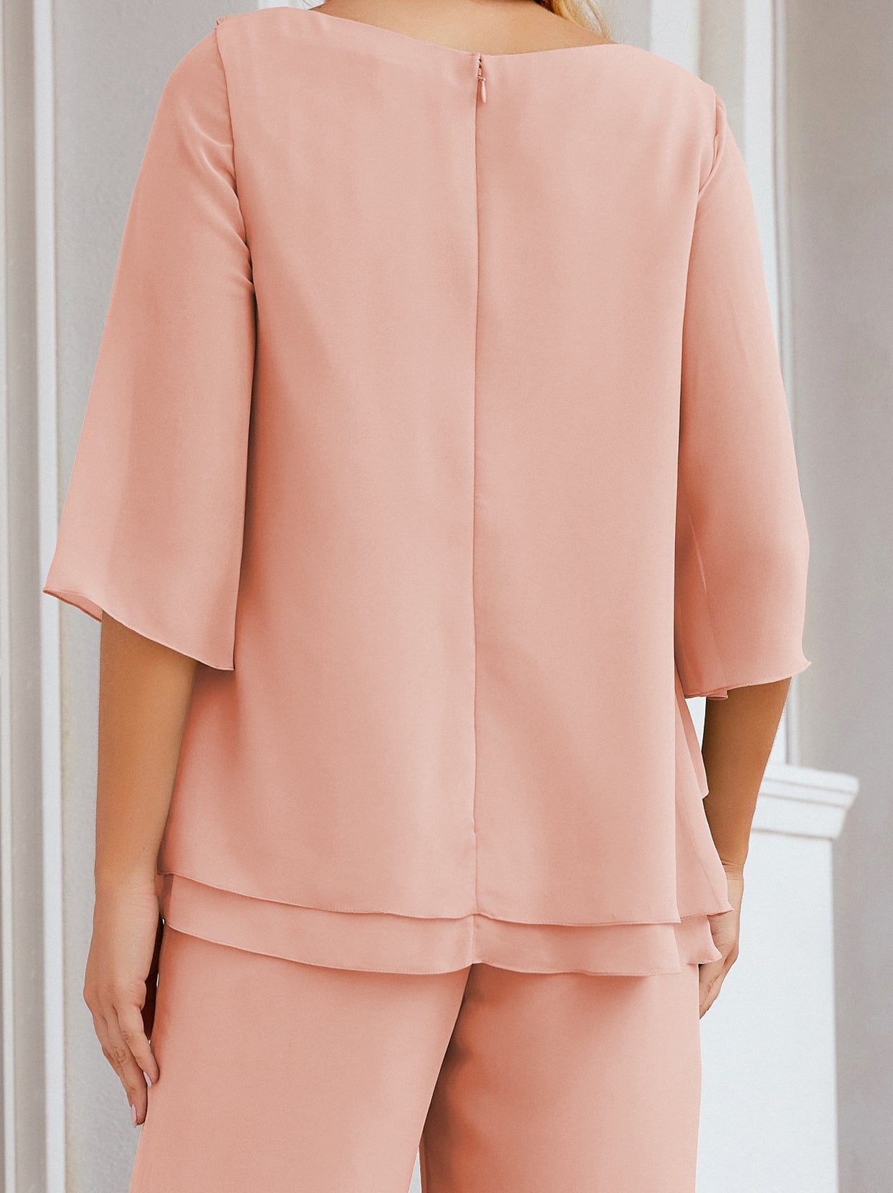Sunnderly Elegant 2 Piece Mother of The Bride Dress Plus Size Pant Suits Ruffle Layers Sliver Housecoat SY28064