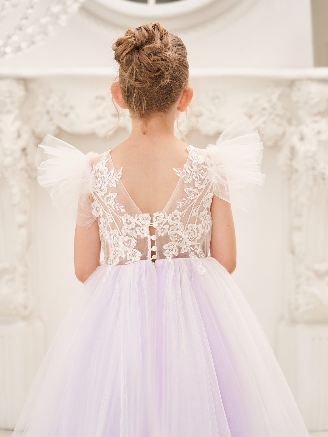 Detachable Lace Tulle Sweep Train Flower Girl Dress