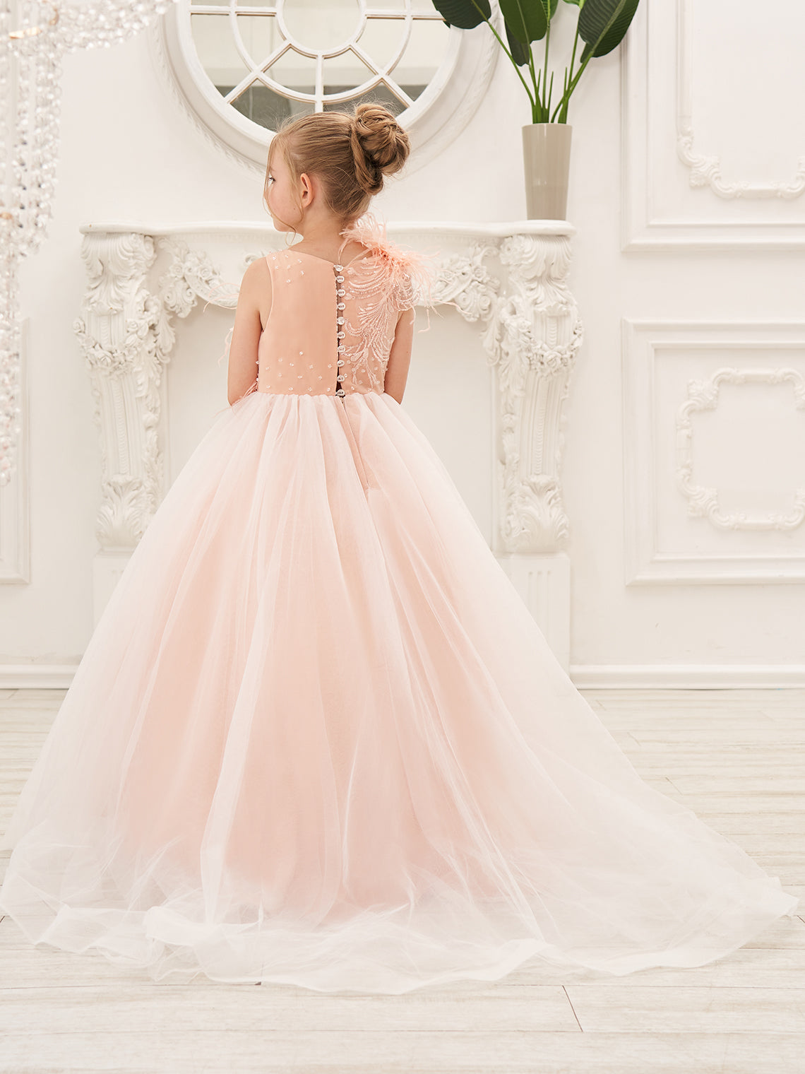 Ball-Gown/Princess Tulle Sweep Train Pink Flower Girl Dress