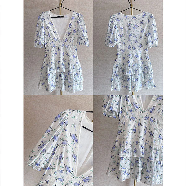 Vestido floral con escote en V profundo, bonito vestido de fiesta de corte A Y2317