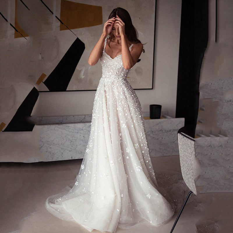 Bohemian V-Neck Wedding Dresses For Bride Spaghetti Straps A-Line Bridal Gowns Sexy Sleeveless Zipper Up Vestido De Noiva-payinti