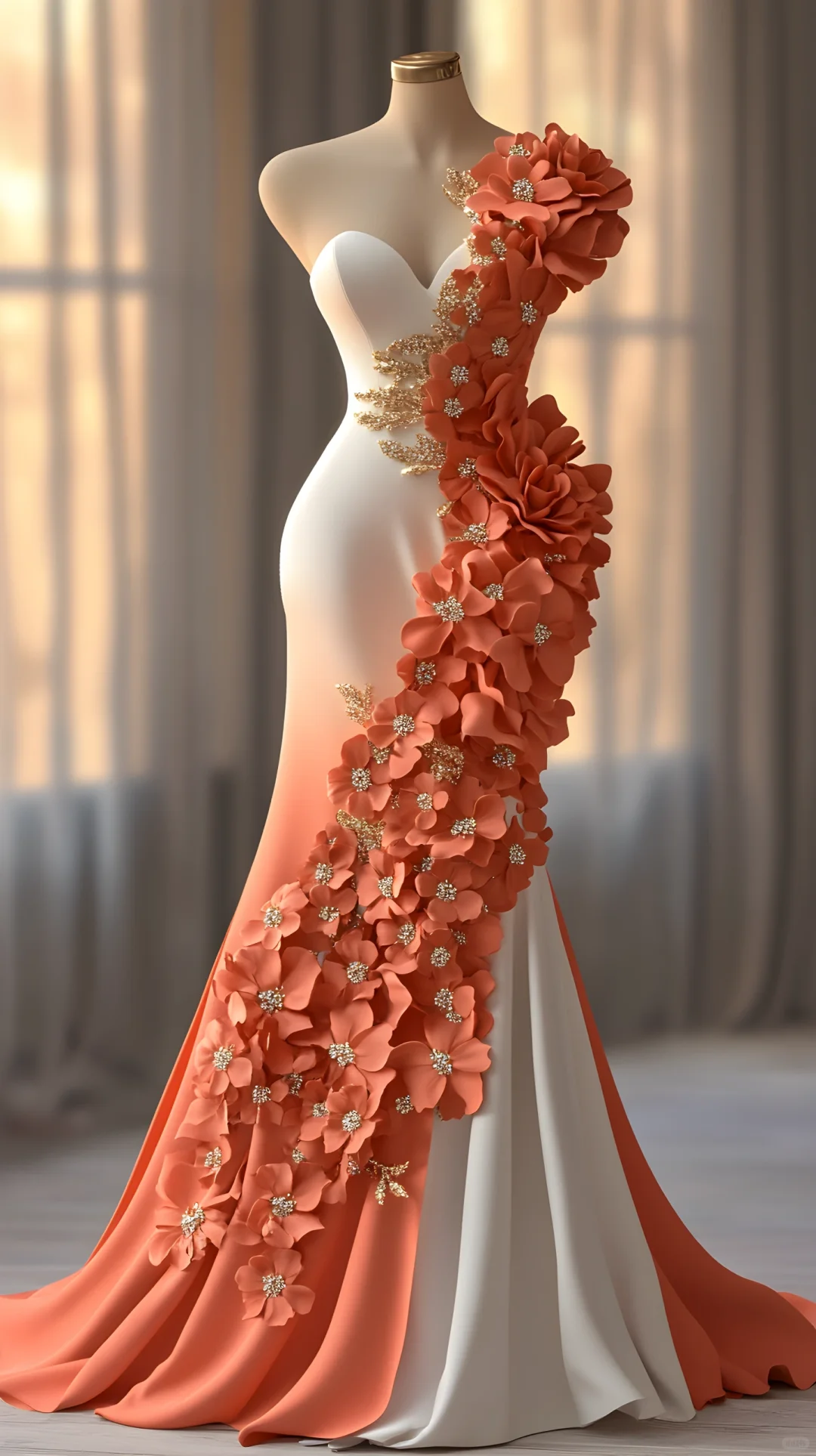 Vestido de fiesta de sirena de gasa con apliques de flores de peonía, elegante, vestido de noche Y8567