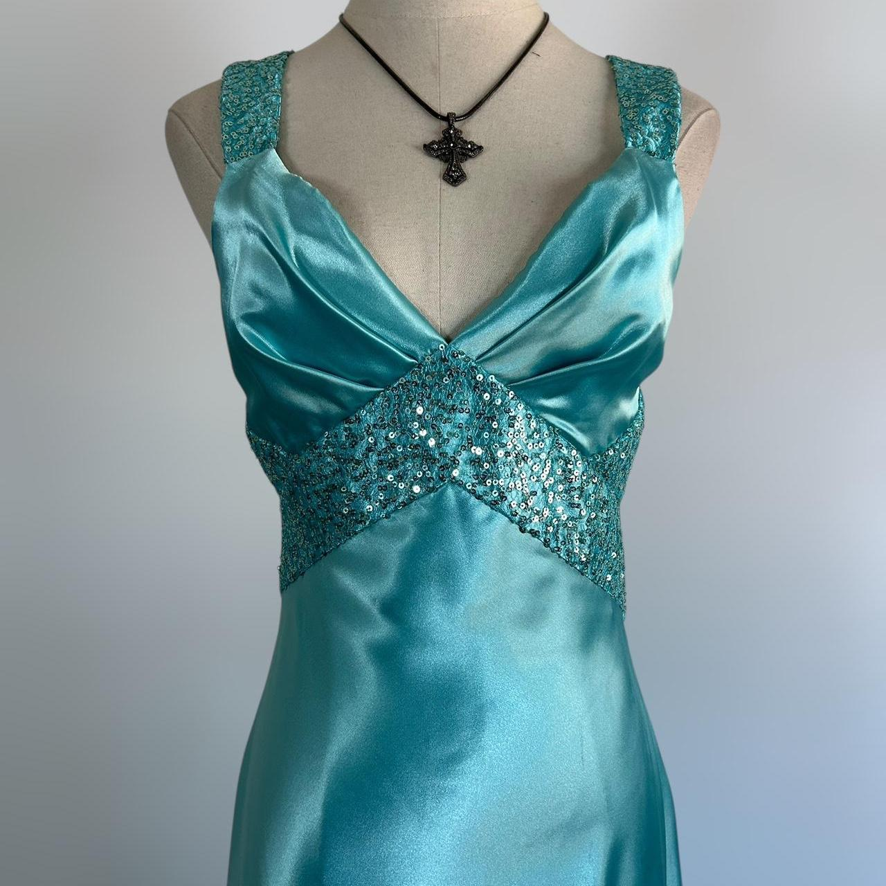 Vestido de noche azul con escote en V, satén y lentejuelas, vestido formal de fiesta, sin espalda, Y8548