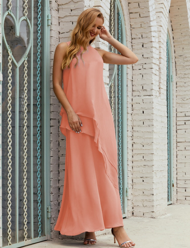 Chiffon Langes Plus Size Kleider für die Brautmutter Formales Brautjungfern-Abschlussballkleid SY28019