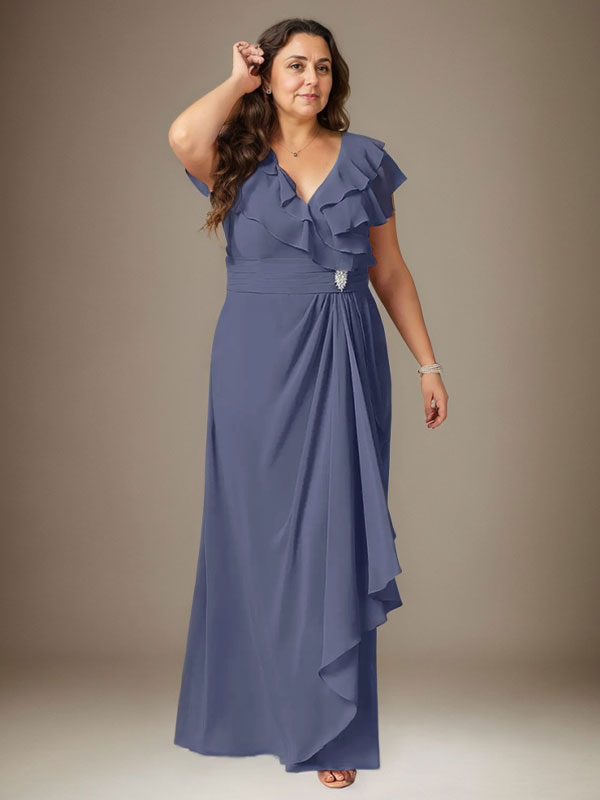 Stormy A-Linien-Chiffonkleid mit V-Ausschnitt und Rüschen