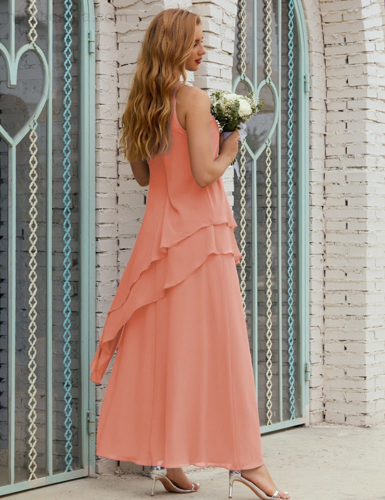 Chiffon Langes Plus Size Kleider für die Brautmutter Formales Brautjungfern-Abschlussballkleid SY28019