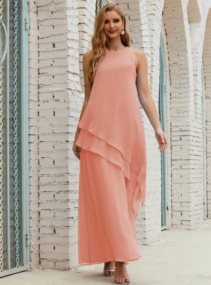 Chiffon Langes Plus Size Kleider für die Brautmutter Formales Brautjungfern-Abschlussballkleid SY28019