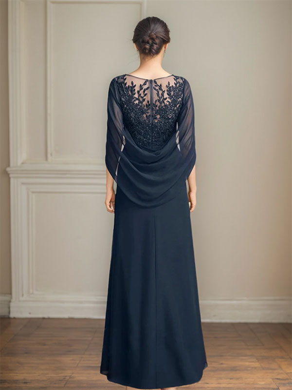 Vestidos de madre de la novia de corte A/princesa, largo hasta el suelo, con escote redondo, plisados y lentejuelas