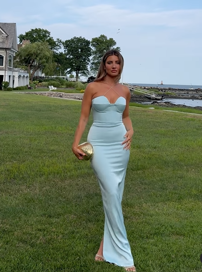 Sexy Neckholder Blau Etuikleid Ballkleid Langes Abendkleid Brautjungfernkleid Y8233