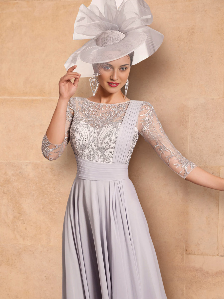 Vestidos de madre de la novia de manga larga con corte A/princesa y apliques