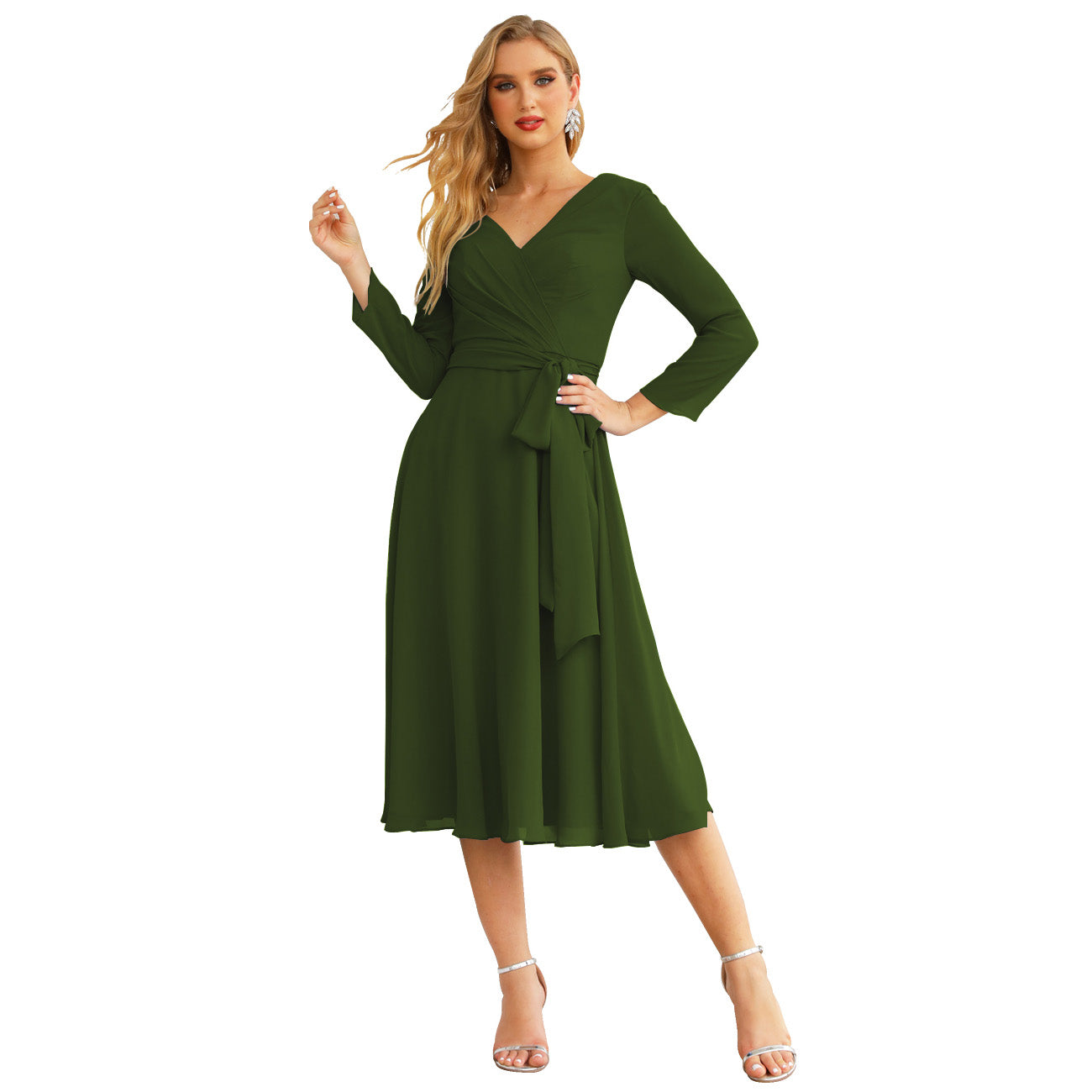 Sunnderly Chiffon Bridesmaid Dress V-Back Waist Belt Formal Prom Gown Mother of The Bride Wedding Guest