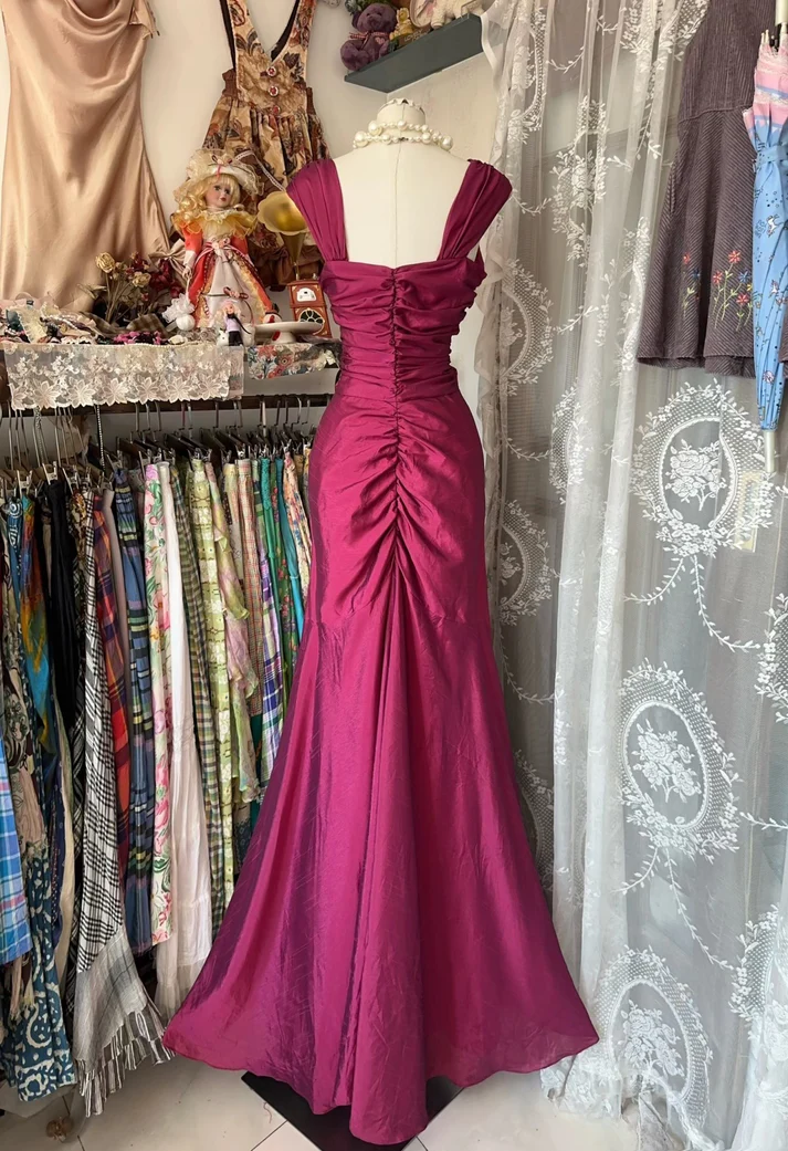 Elegantes Satin-Rüschen-Meerjungfrau-Ballkleid Rosa Abendkleid Y8161