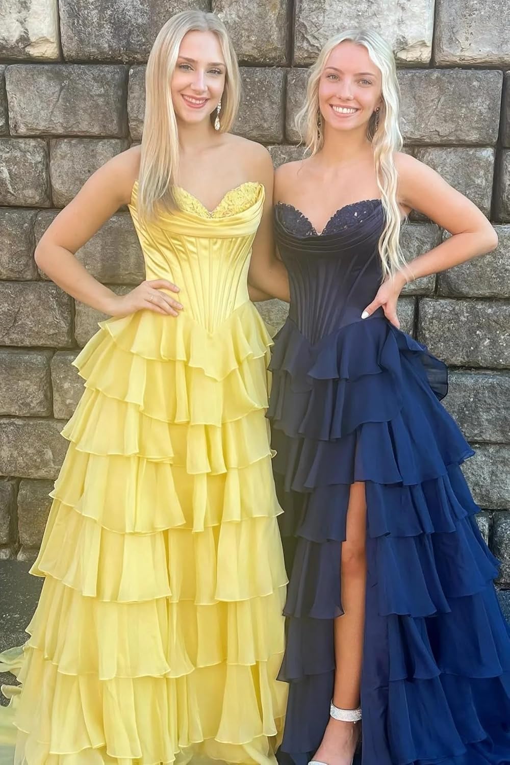 Trägerloses Korsett-Ballkleid für Damen 2025, langes, gestuftes, gerüschtes Chiffon-Abendkleid mit Schlitz