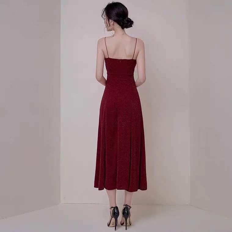 Vestido de fiesta rojo vino, vestido de noche con tirantes finos, vestido de fiesta con abertura alta, vestido formal sin espalda, hecho a medida Y1140