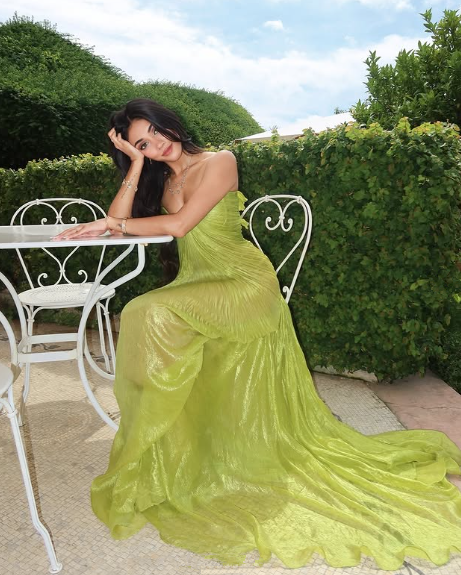 Vestido de fiesta largo verde sexy con tirantes finos Y7925