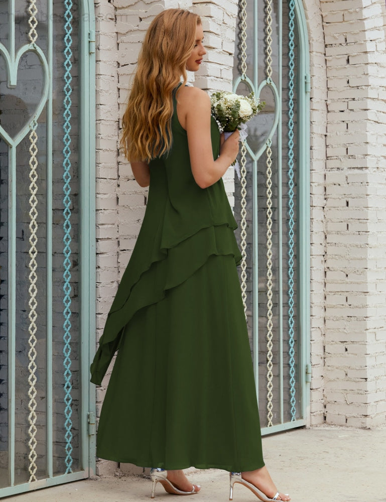 Chiffon Langes Plus Size Kleider für die Brautmutter Formales Brautjungfern-Abschlussballkleid SY28019