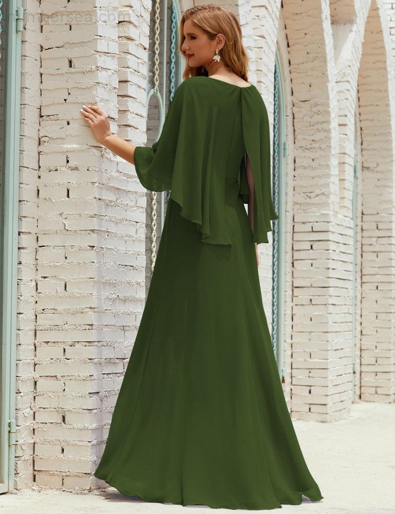 Vestido de dama de honor Sunnderly para mujer, de gasa, manga larga y cuello en V, vestido formal para boda o fiesta SY28018