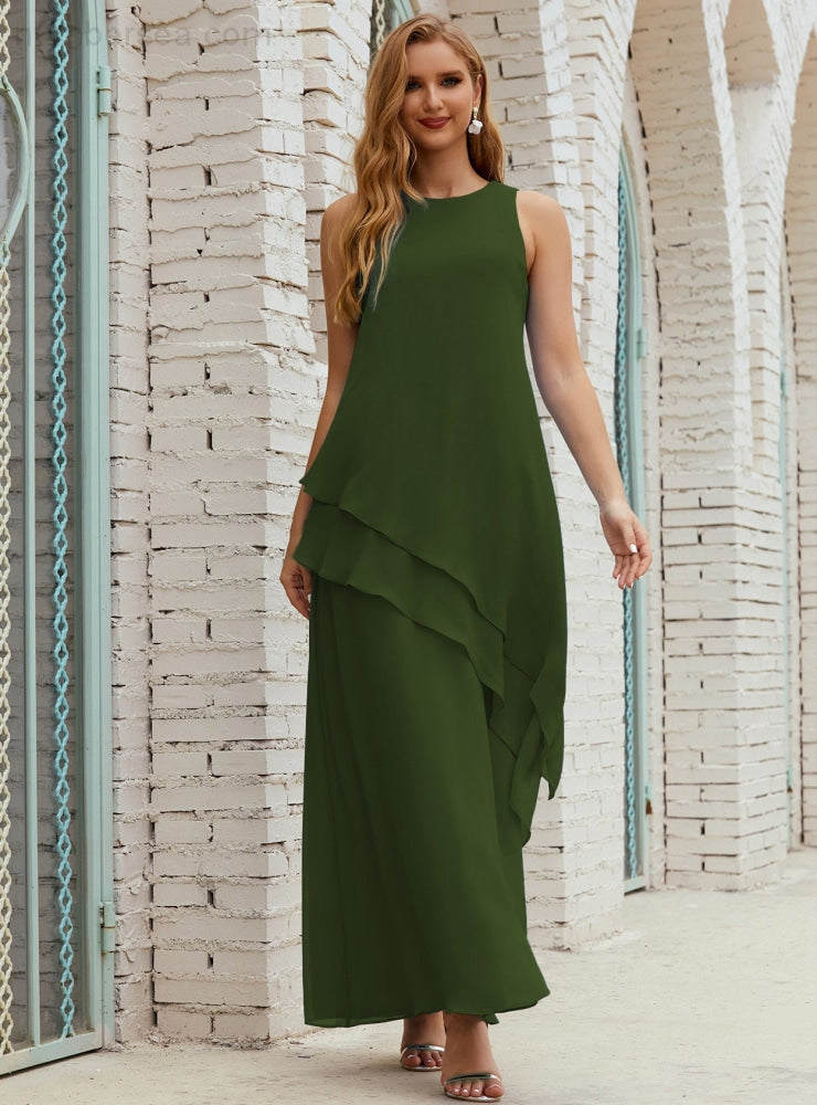Chiffon Langes Plus Size Kleider für die Brautmutter Formales Brautjungfern-Abschlussballkleid SY28019