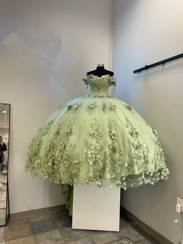 Vestidos de quinceañera verdes con apliques de flores 3D, vestido de fiesta para dulces 16 Y2984