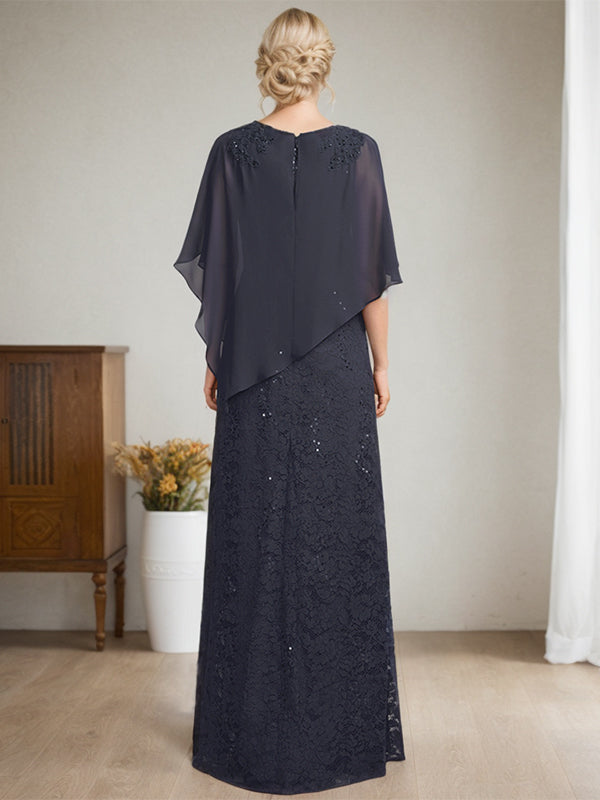 Etui-Linie U-Ausschnitt Bodenlang Chiffon Spitze Kleid für die Brautmutter mit Pailletten Perlenbesatz