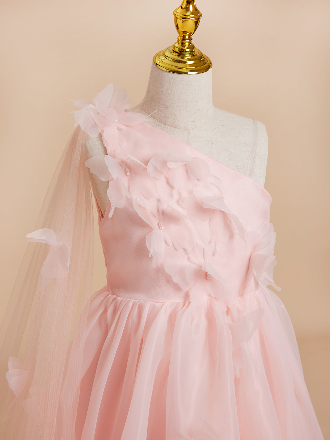 A-Linie Organza Tee-Länge Rosa Kleid (010220821)