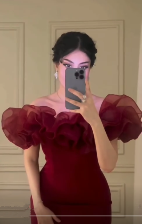 Burgunderrotes schulterfreies Abendkleid, langes Etuikleid, Party-Ballkleid Y7670