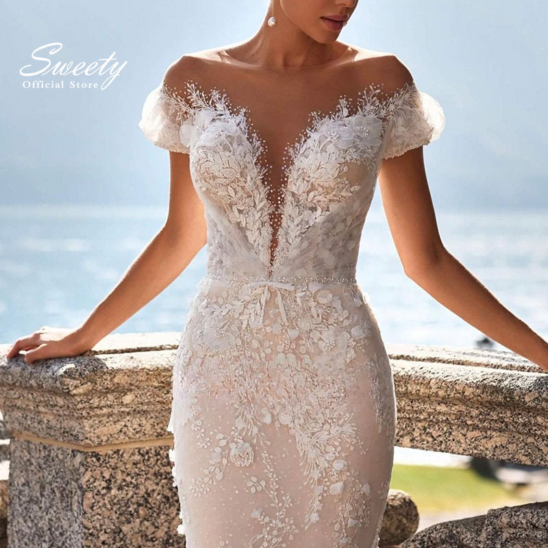 Luxury Detachable 2 In 1 Wedding Mermaid Dress Embroidered Lace On Net With Square Collar Sleeveless Bride Gowns Vestido De Novi-payinti